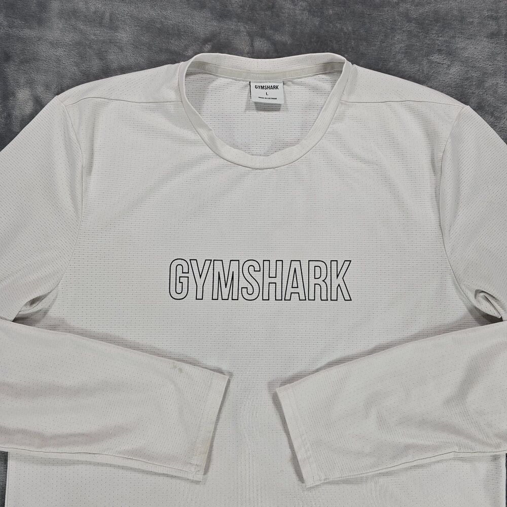 Gymshark Baselayer Shirt Men L White Breathable Athletic Performance Long Sleeve - Picture 2 of 9
